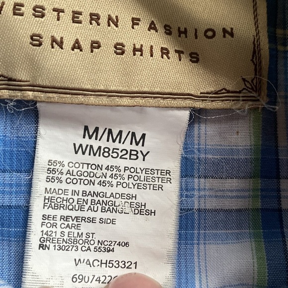 Wrangler Cowboy Retro Western Snap Pearl Sawtooth Pocket Plaid Shirt M - Picture 9 of 10